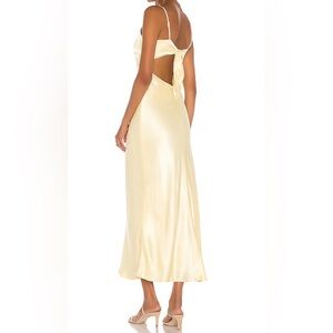 Bardot Pale Yellow Satin Backless Tie-Back Slip Dress